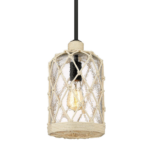 Nassau Matte Black and Hammered Clear Glass 7-Inch One-Light Mini Pendant, image 1